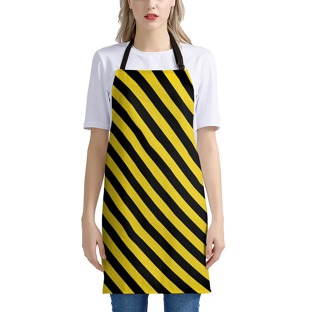 Black And Yellow Warning Striped Print Apron