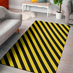 Black And Yellow Warning Striped Print Area Rug