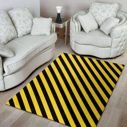 Black And Yellow Warning Striped Print Area Rug
