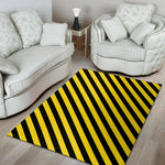 Black And Yellow Warning Striped Print Area Rug