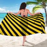 Black And Yellow Warning Striped Print Beach Sarong Wrap