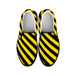 Black And Yellow Warning Striped Print Black Slip On Shoes