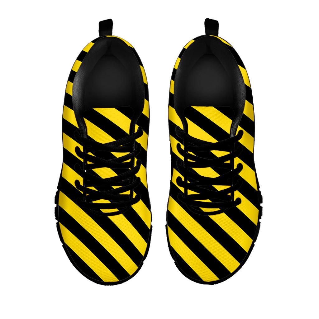 Black And Yellow Warning Striped Print Black Sneakers