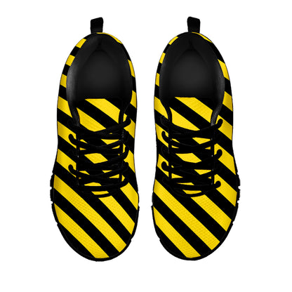 Black And Yellow Warning Striped Print Black Sneakers