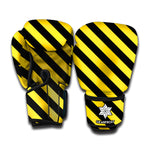 Black And Yellow Warning Striped Print Boxing Gloves