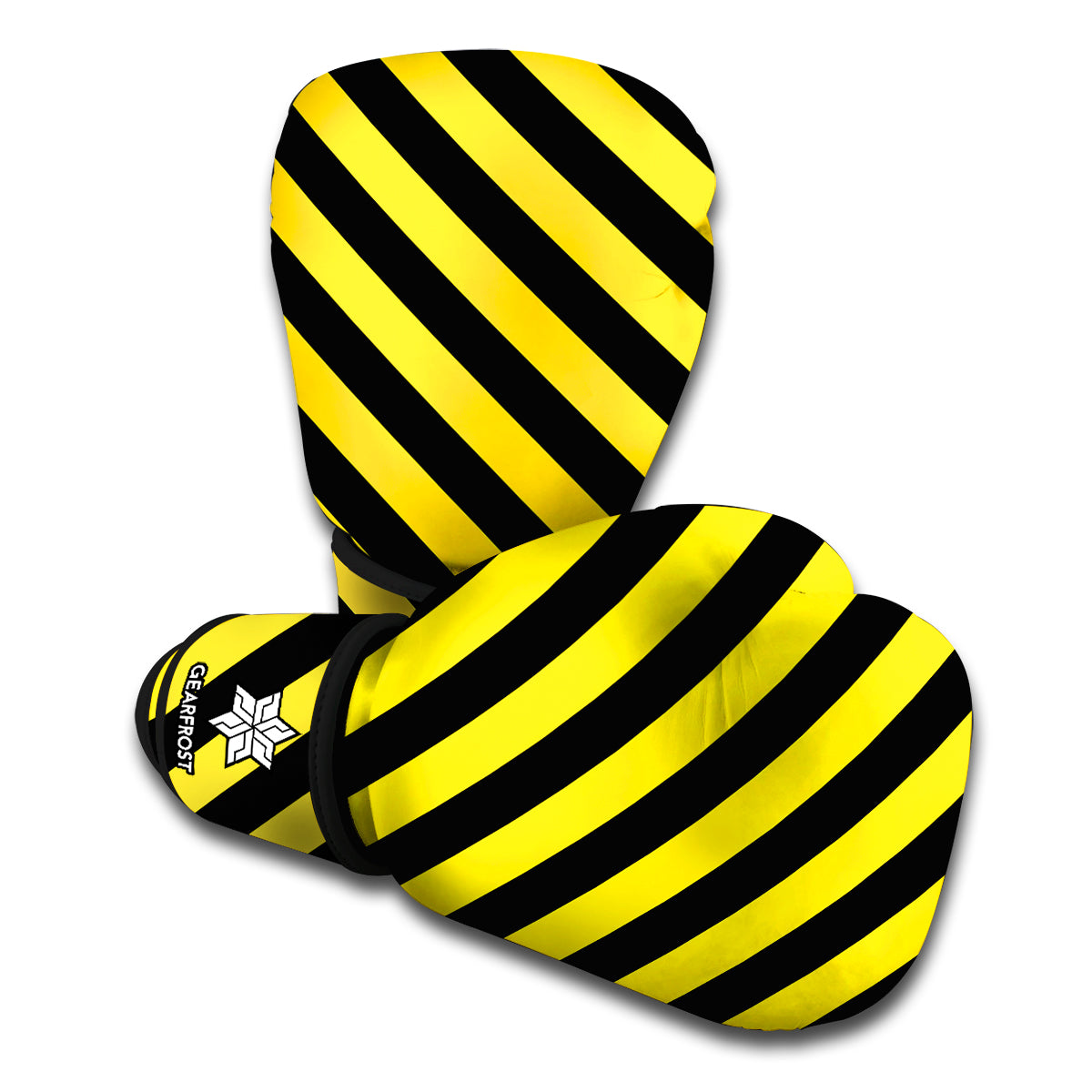 Black And Yellow Warning Striped Print Boxing Gloves