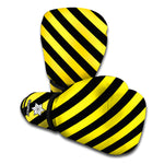 Black And Yellow Warning Striped Print Boxing Gloves