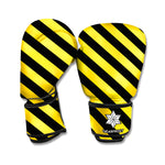 Black And Yellow Warning Striped Print Boxing Gloves