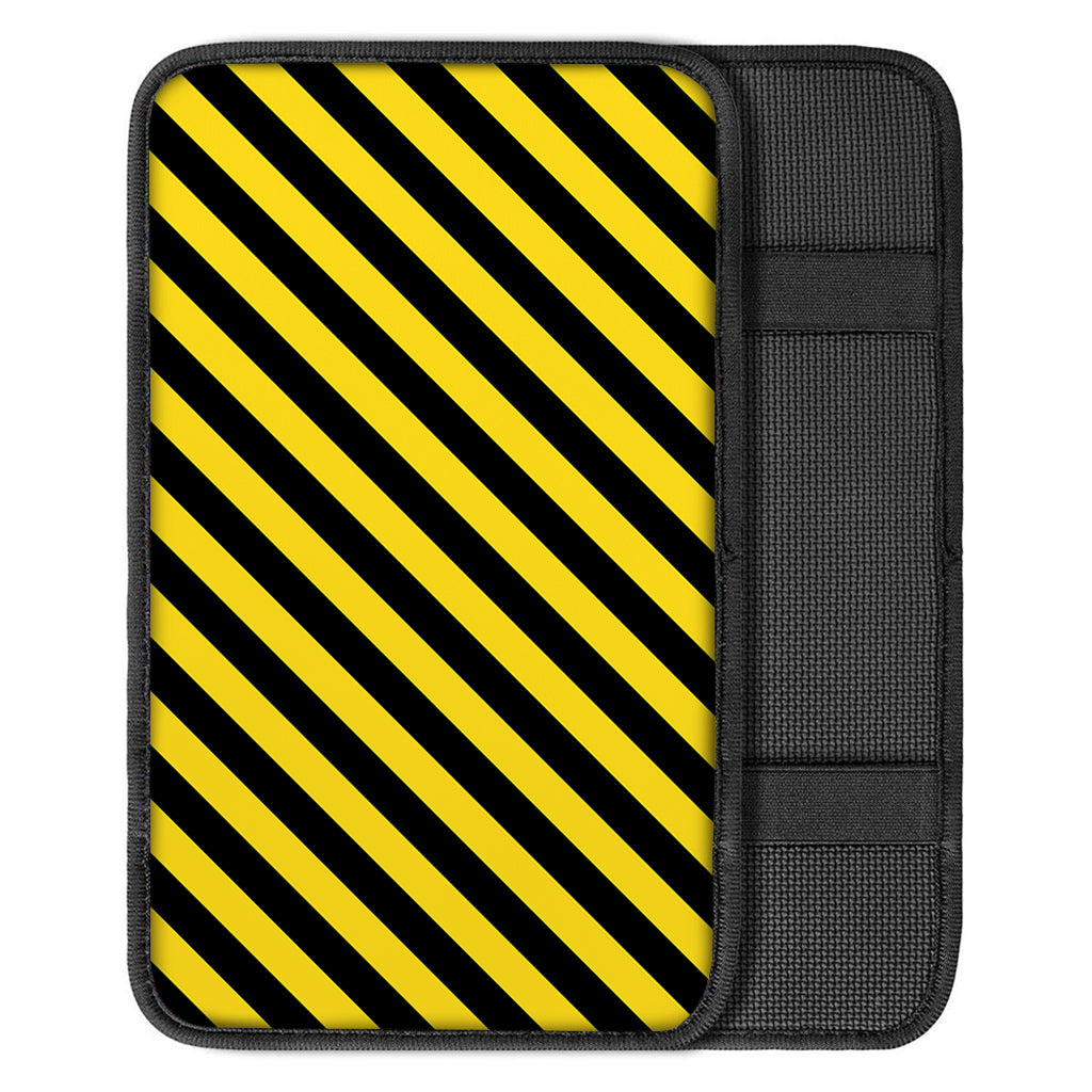 Black And Yellow Warning Striped Print Car Center Console Cover