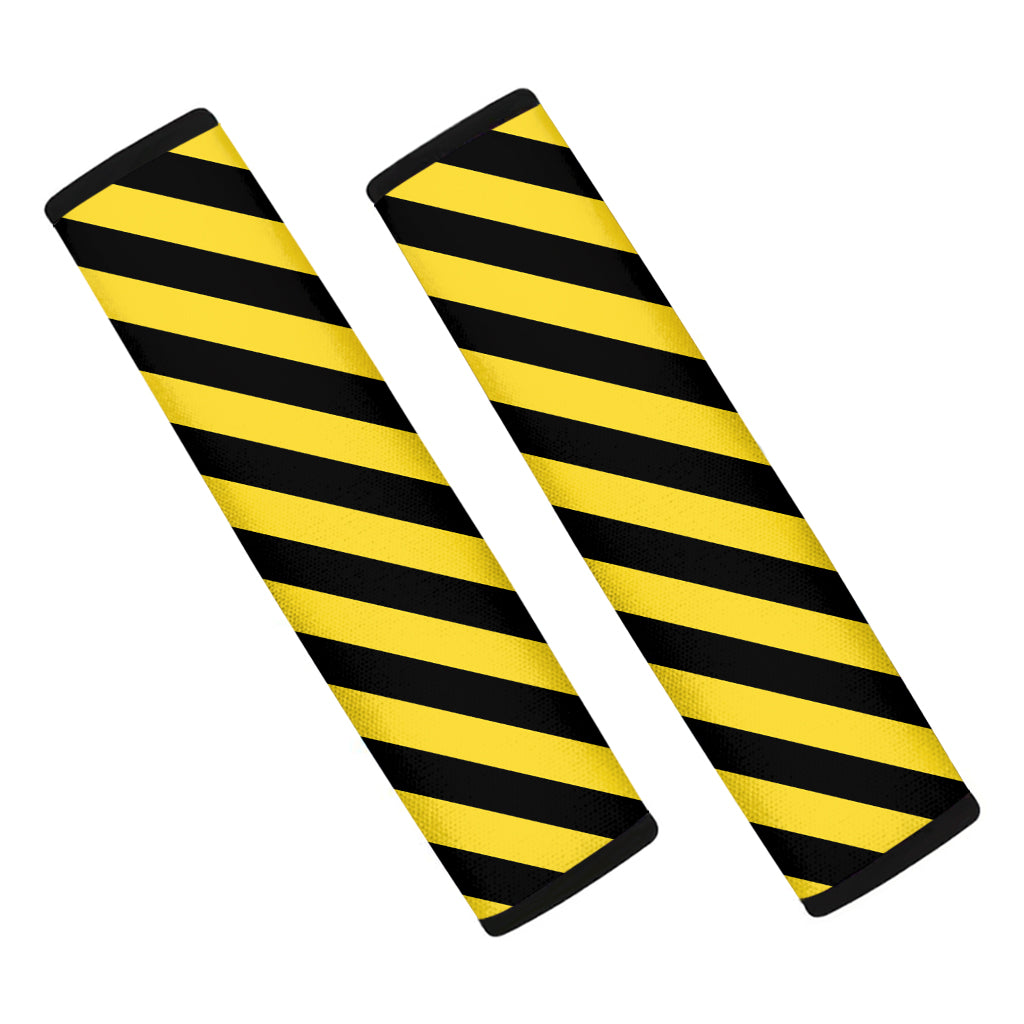 Black And Yellow Warning Striped Print Car Seat Belt Covers