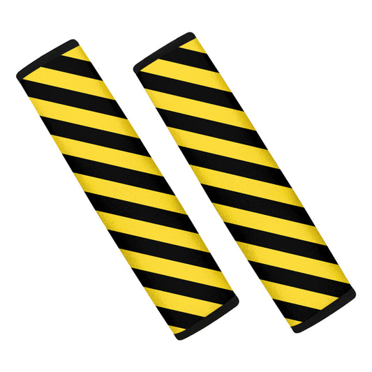 Black And Yellow Warning Striped Print Car Seat Belt Covers