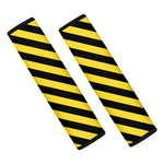Black And Yellow Warning Striped Print Car Seat Belt Covers