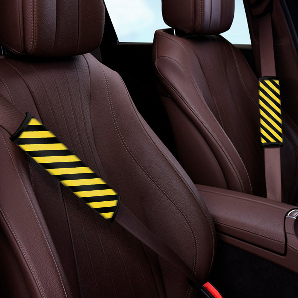 Black And Yellow Warning Striped Print Car Seat Belt Covers