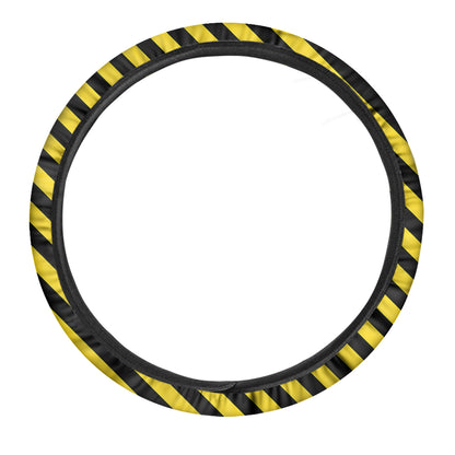 Black And Yellow Warning Striped Print Car Steering Wheel Cover