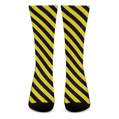 Black And Yellow Warning Striped Print Crew Socks
