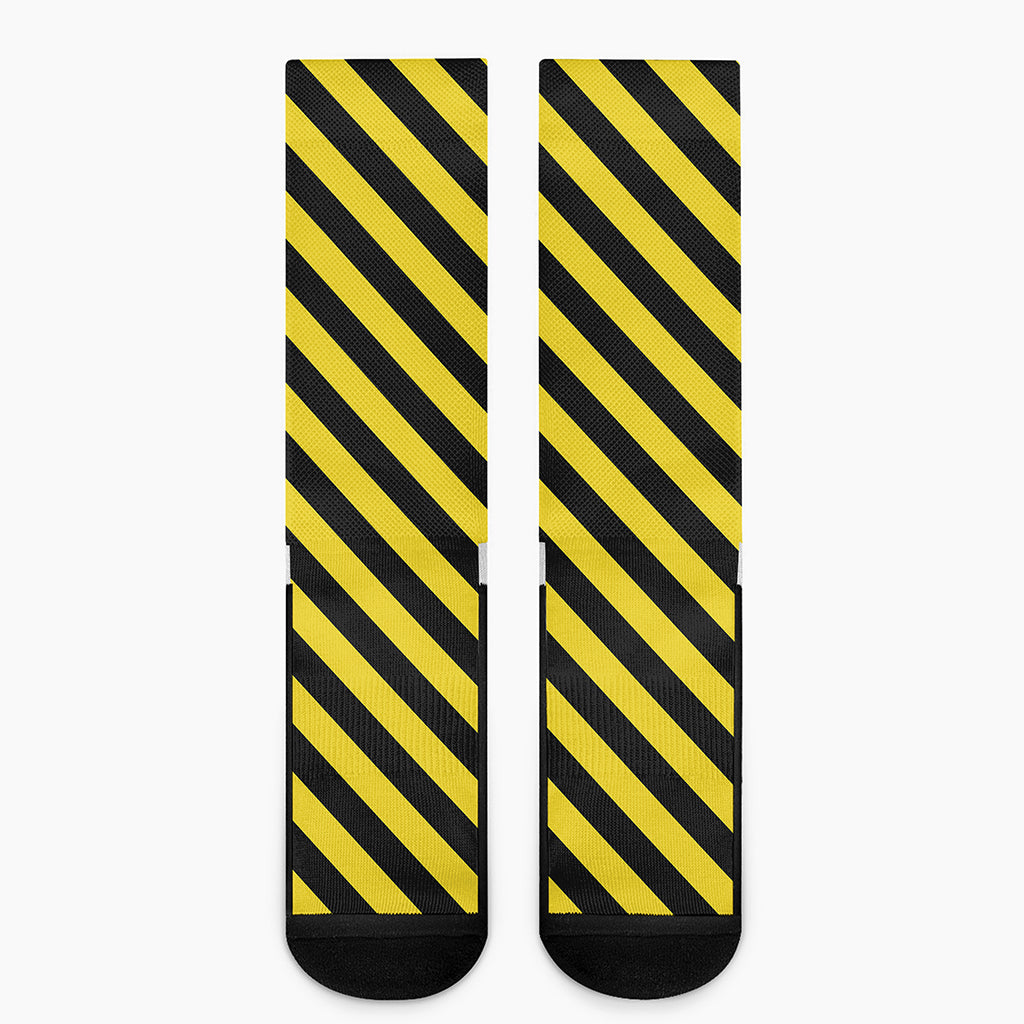 Black And Yellow Warning Striped Print Crew Socks