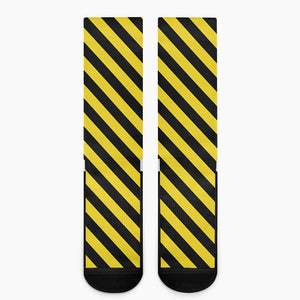 Black And Yellow Warning Striped Print Crew Socks