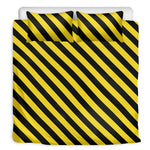 Black And Yellow Warning Striped Print Duvet Cover Bedding Set