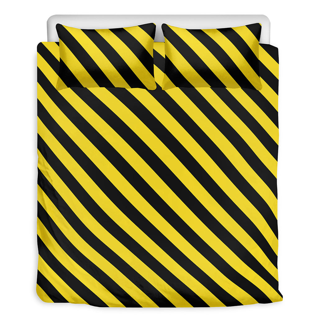 Black And Yellow Warning Striped Print Duvet Cover Bedding Set