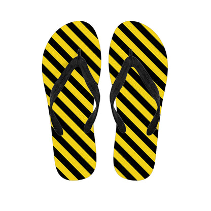 Black And Yellow Warning Striped Print Flip Flops