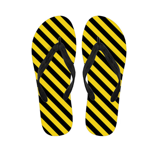 Black And Yellow Warning Striped Print Flip Flops