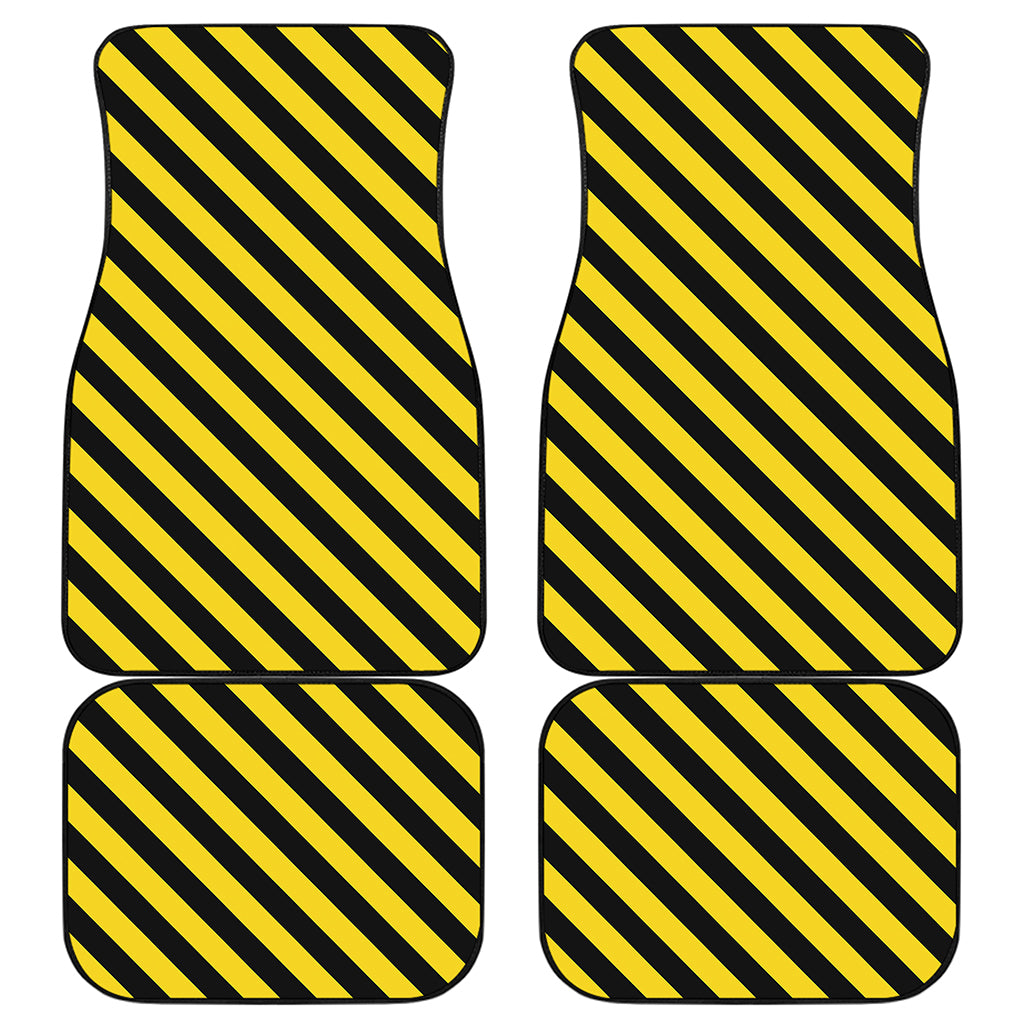 Black And Yellow Warning Striped Print Front and Back Car Floor Mats