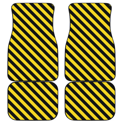 Black And Yellow Warning Striped Print Front and Back Car Floor Mats