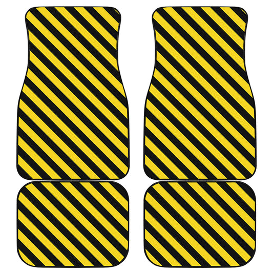 Black And Yellow Warning Striped Print Front and Back Car Floor Mats