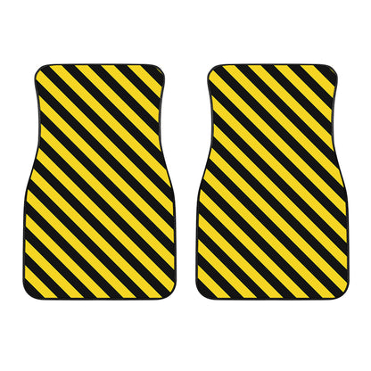 Black And Yellow Warning Striped Print Front Car Floor Mats