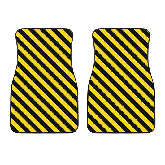 Black And Yellow Warning Striped Print Front Car Floor Mats