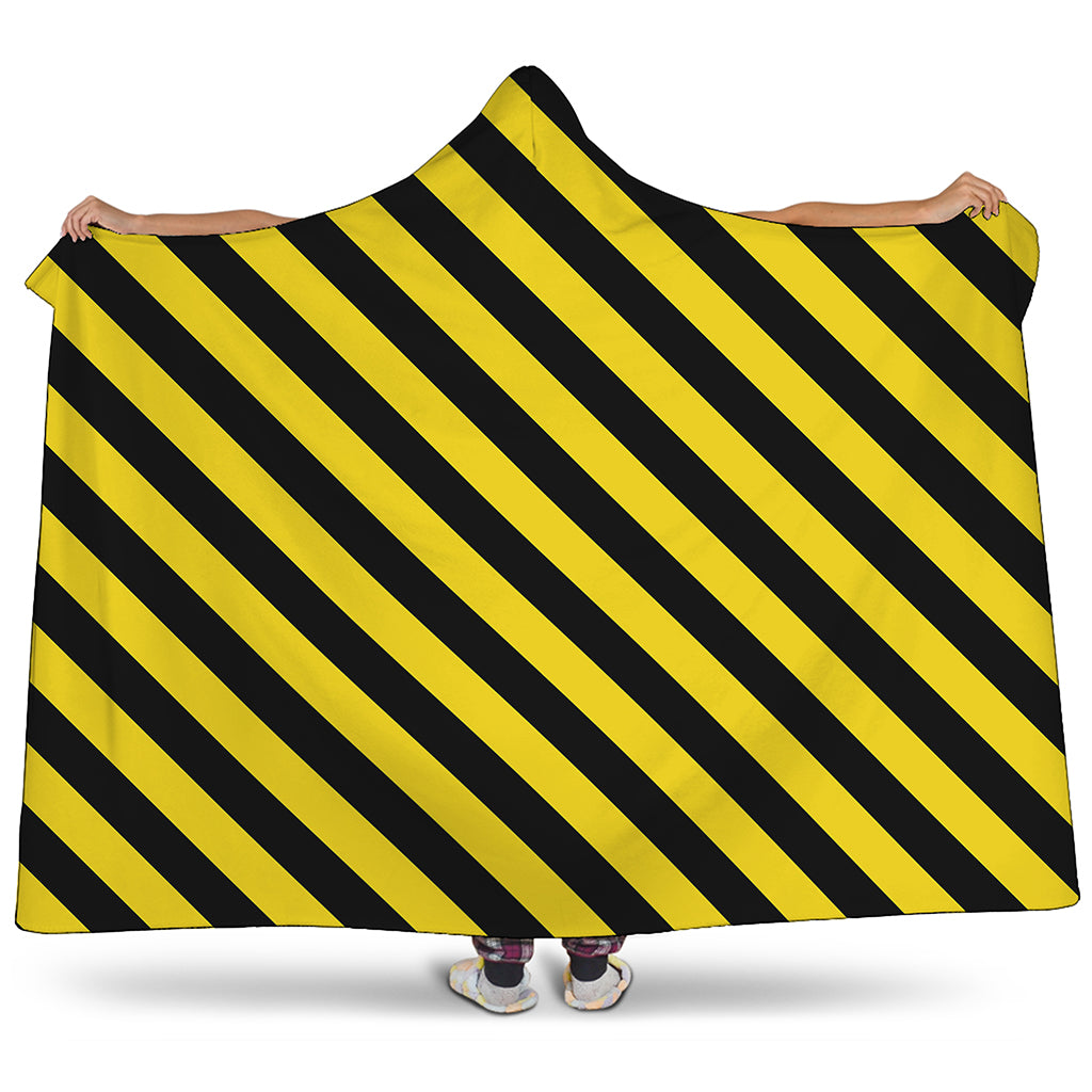 Black And Yellow Warning Striped Print Hooded Blanket
