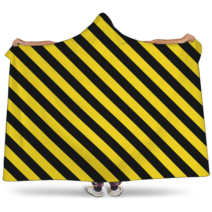 Black And Yellow Warning Striped Print Hooded Blanket