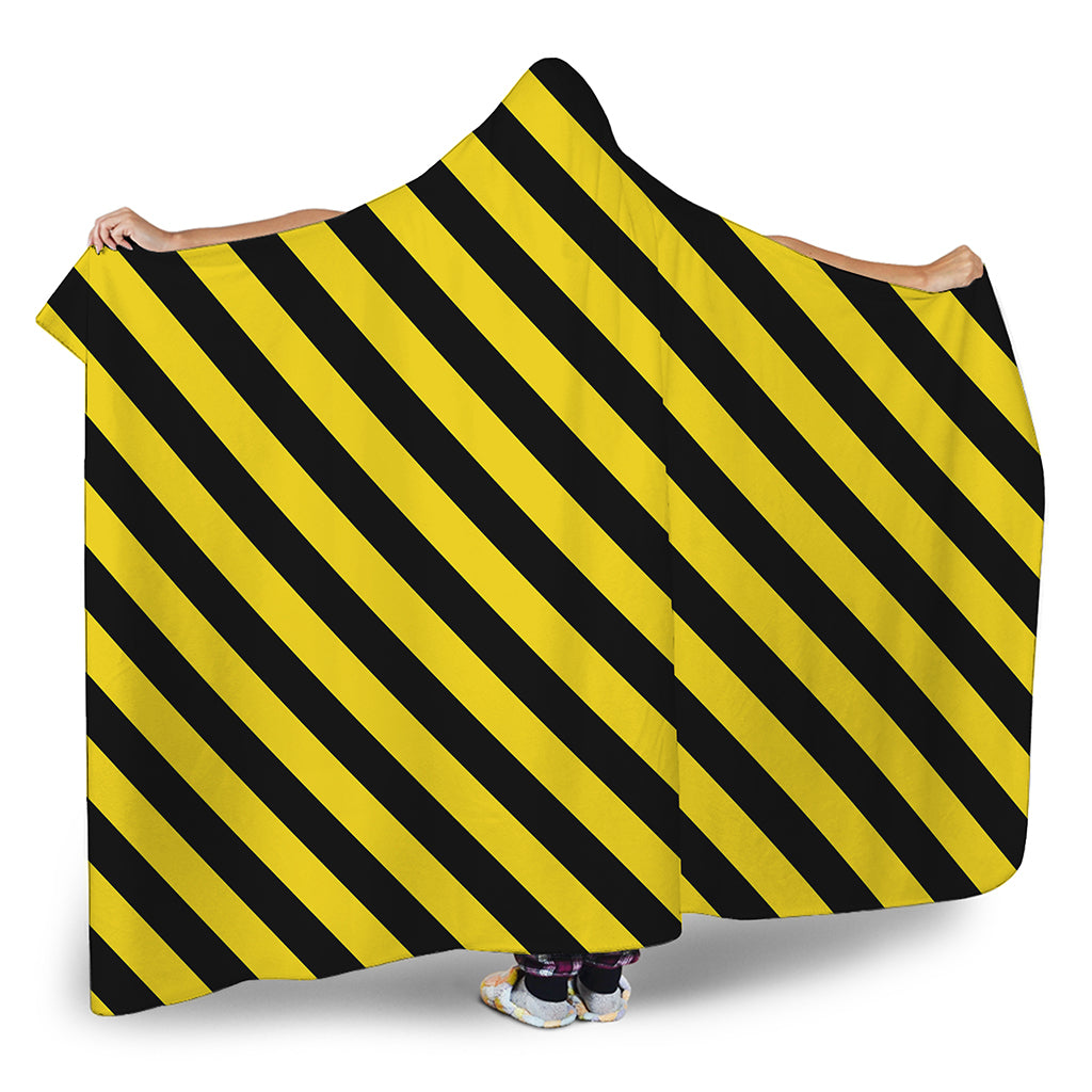Black And Yellow Warning Striped Print Hooded Blanket