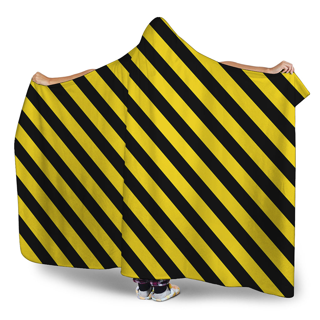 Black And Yellow Warning Striped Print Hooded Blanket