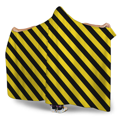 Black And Yellow Warning Striped Print Hooded Blanket