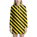 Black And Yellow Warning Striped Print Pullover Hoodie Dress