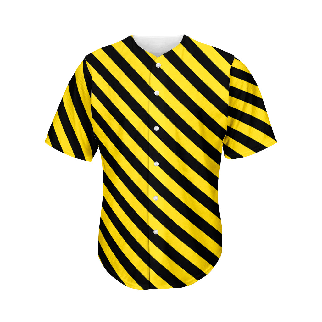 Black And Yellow Warning Striped Print Men's Baseball Jersey