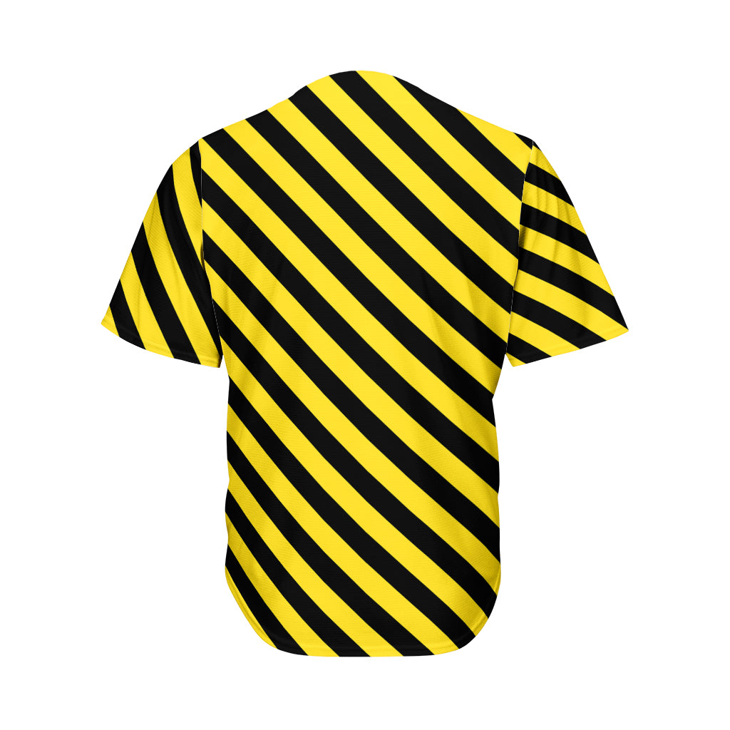 Black And Yellow Warning Striped Print Men's Baseball Jersey