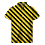 Black And Yellow Warning Striped Print Men's Short Sleeve Shirt