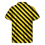 Black And Yellow Warning Striped Print Men's Short Sleeve Shirt