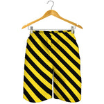 Black And Yellow Warning Striped Print Men's Shorts