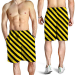 Black And Yellow Warning Striped Print Men's Shorts