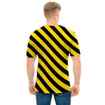 Black And Yellow Warning Striped Print Men's T-Shirt