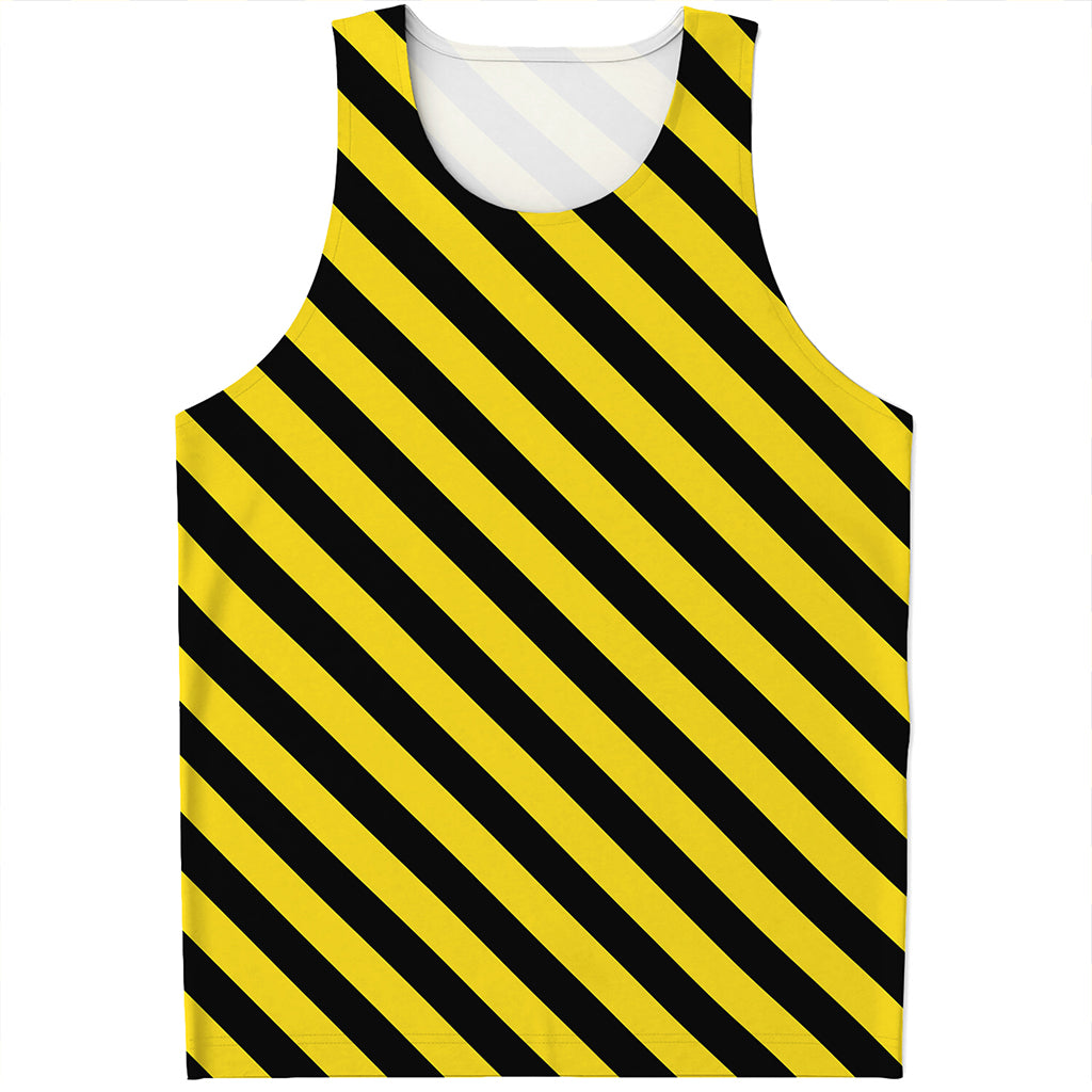 Black And Yellow Warning Striped Print Men's Tank Top