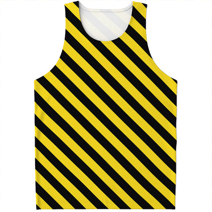 Black And Yellow Warning Striped Print Men's Tank Top