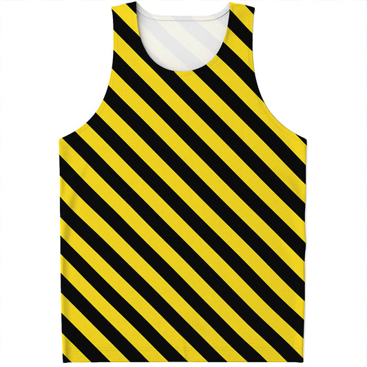 Black And Yellow Warning Striped Print Men's Tank Top
