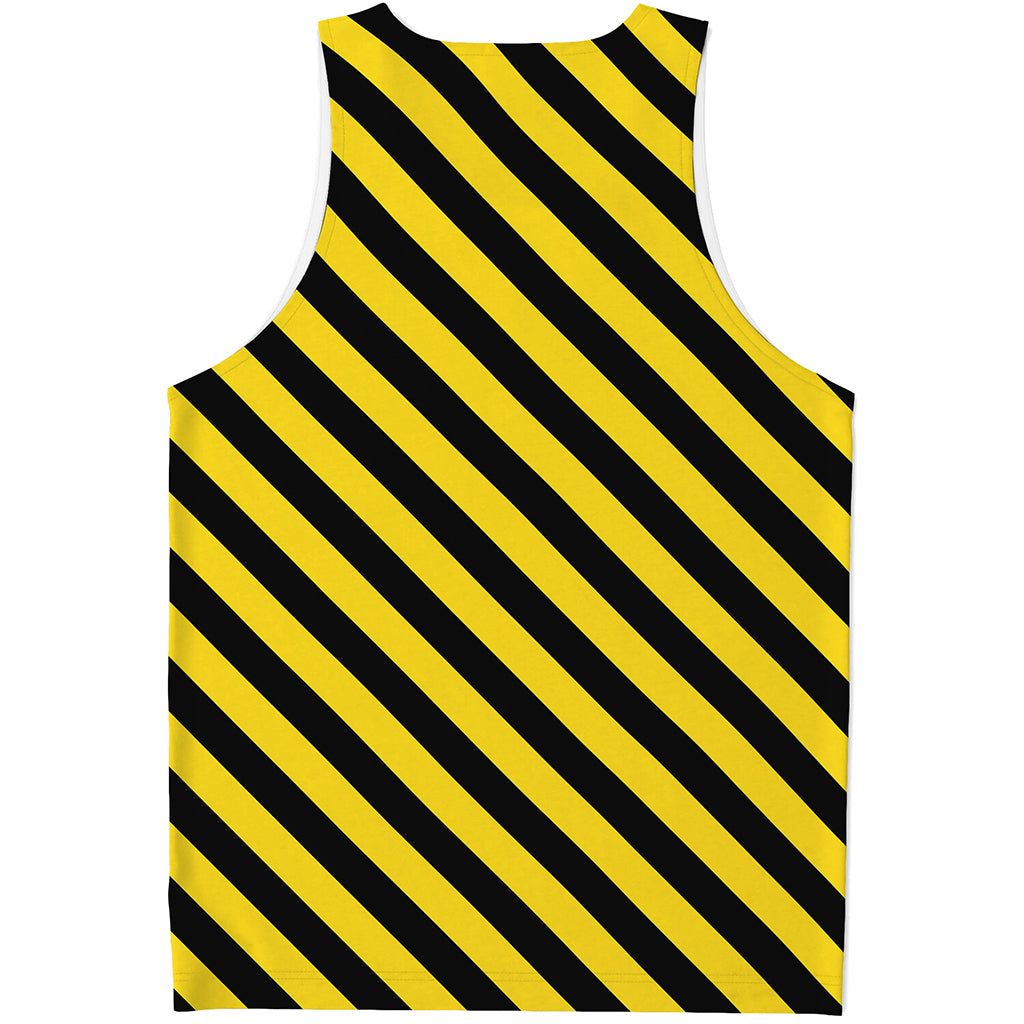 Black And Yellow Warning Striped Print Men's Tank Top