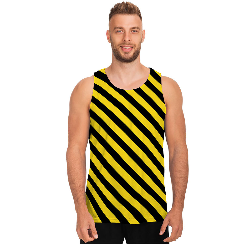 Black And Yellow Warning Striped Print Men's Tank Top