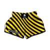 Black And Yellow Warning Striped Print Muay Thai Boxing Shorts