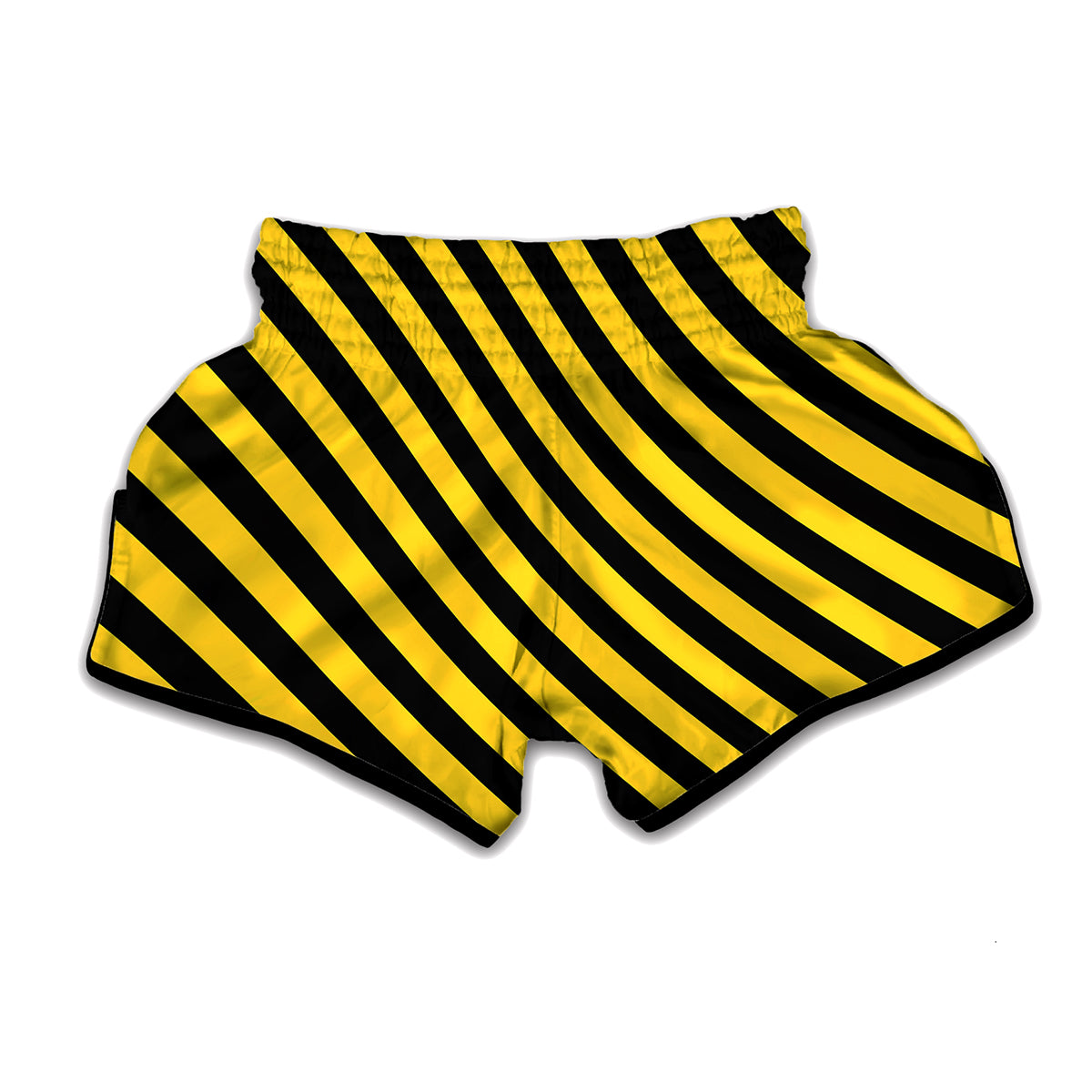 Black And Yellow Warning Striped Print Muay Thai Boxing Shorts